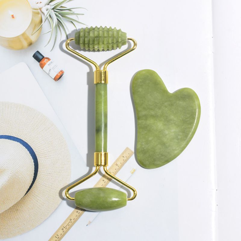 Natural Green Jade Facial Roller & Gua Sha Set | Noor Lifestyle NOORLIFESTYLE