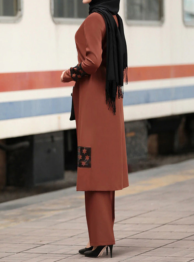 Noor Crimson Elegance Abaya - Premium Modest Suit NOORLIFESTYLE