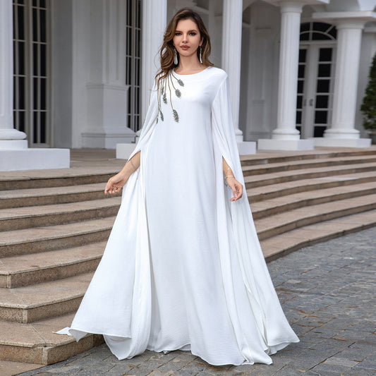 Noor Pearl White Abaya - Luxury Embroidered Evening Gown NOORLIFESTYLE