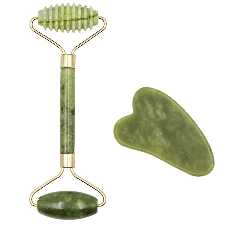 Natural Green Jade Facial Roller & Gua Sha Set | Noor Lifestyle NOORLIFESTYLE