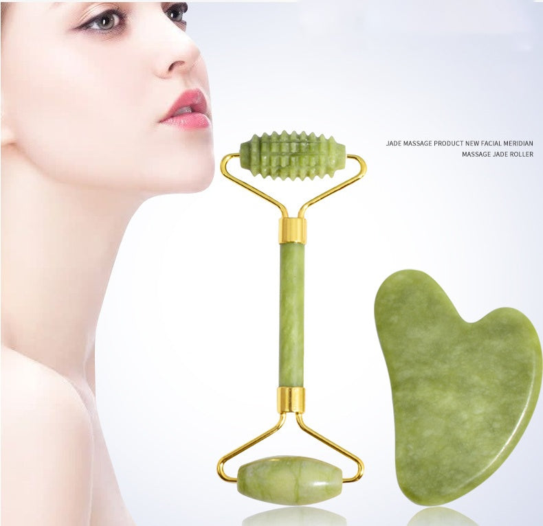 Natural Green Jade Facial Roller & Gua Sha Set | Noor Lifestyle NOORLIFESTYLE