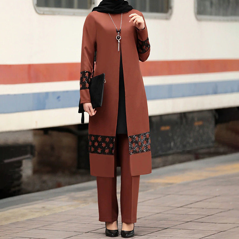 Noor Crimson Elegance Abaya - Premium Modest Suit NOORLIFESTYLE