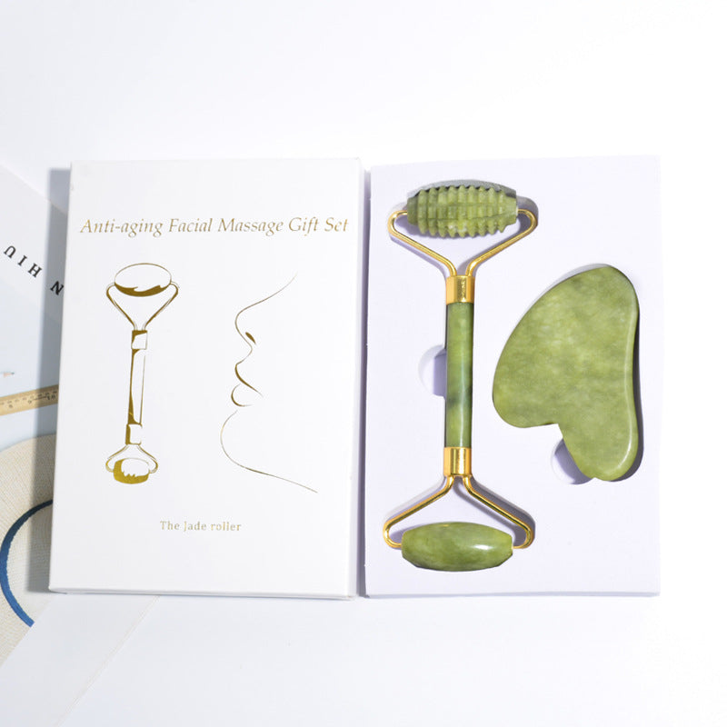 Natural Green Jade Facial Roller & Gua Sha Set | Noor Lifestyle NOORLIFESTYLE