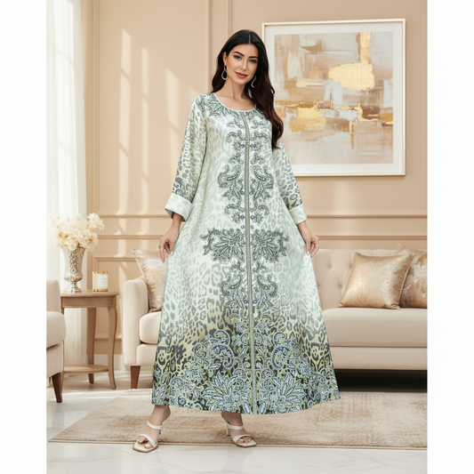 Noor Emerald Garden Abaya - Floral Embroidered Dress